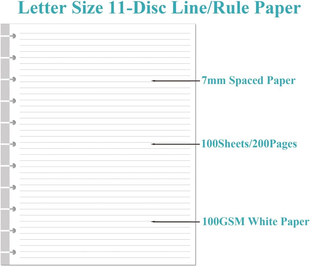 A4 TUL Discbound Lined Refill Paper, 11 Disc Ruled Filler Paper, Letter Size 100Sheets / 200Pages, 100gsm, White, 8.5'' x 11''