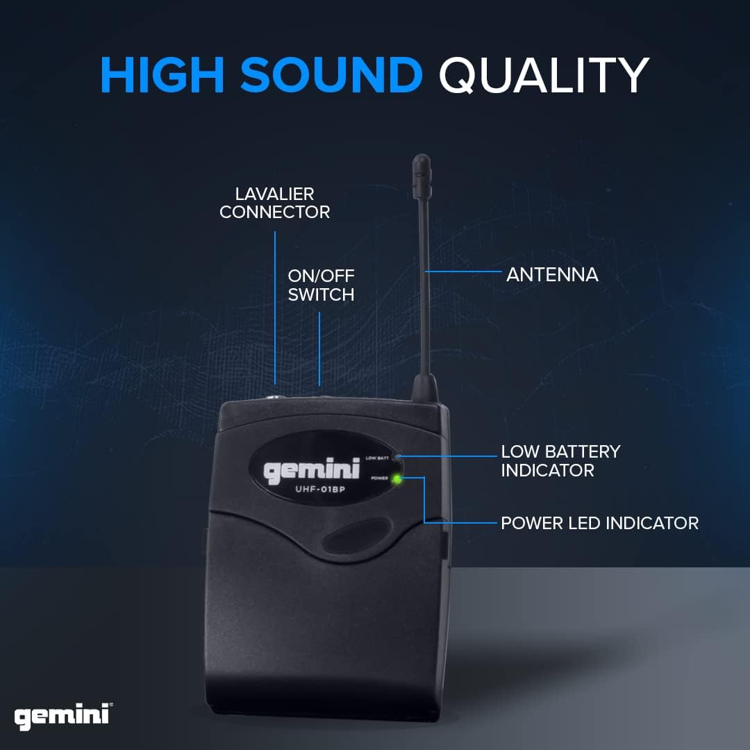 Gemini Sound UHF-01HL-F2 - Professional UHF Wireless Lavalier & Headset Microphone System with Superior Voice Clarity for Speaking, Teaching, and Performances
