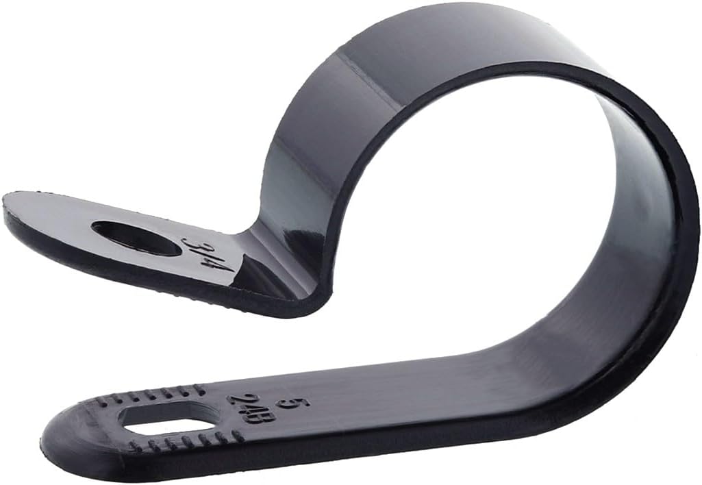 Secure 3/4 Inch Standard R Type UV Black Nylon Screw Mount Cable Clamp for Wire Management - 100 Pack