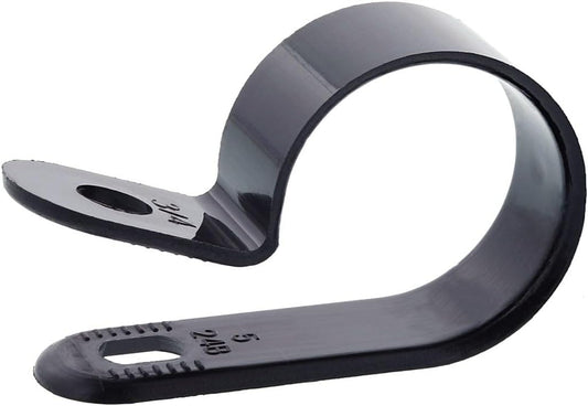 Secure 3/4 Inch Standard R Type UV Black Nylon Screw Mount Cable Clamp for Wire Management - 100 Pack