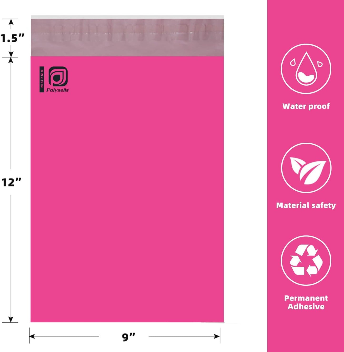 POLYSELLS 100 pcs 9x12 Inches Pink Poly Mailers Shipping Envelopes, Strong Adhesive Sealing, Waterproof, and Tear-resistant Postal Mailing Bags for Clothing, Books, and Accessories