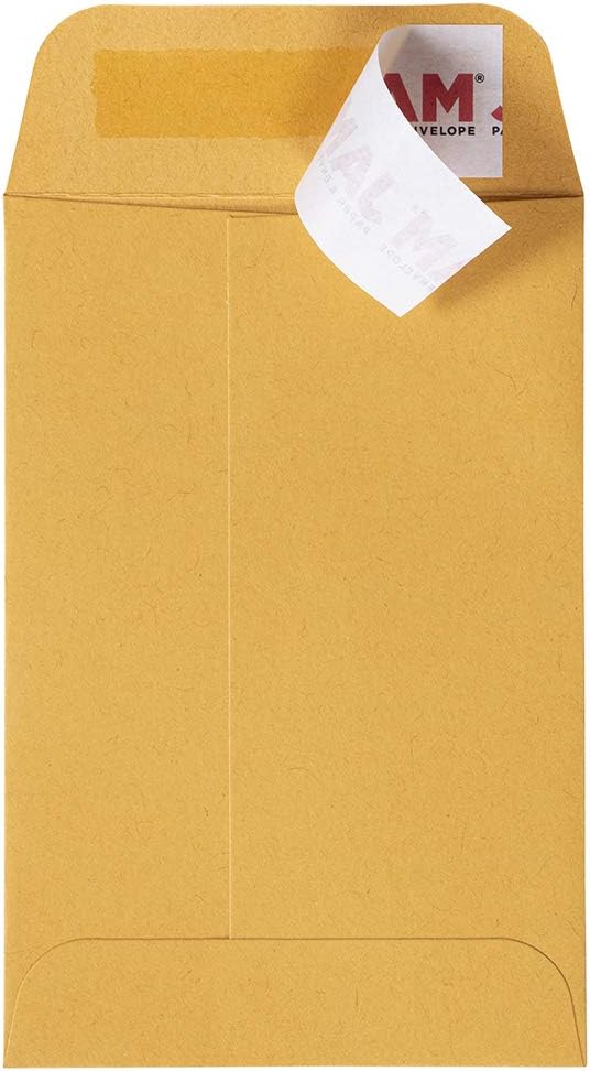 JAM PAPER #4 Coin Business Commercial Envelopes with Peel and Seal Closure - 3 x 4 1/2 - Brown Kraft Manila - 50/Pack