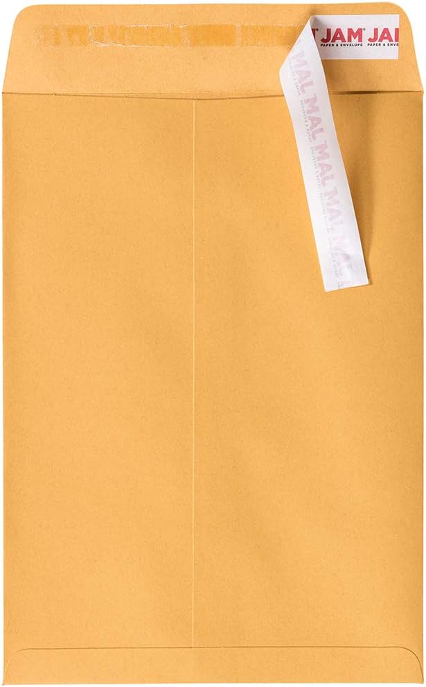 JAM PAPER 7 1/2 x 10 1/2 Open End Catalog Envelopes with Peel and Seal Closure - Brown Kraft Manila - Bulk 250/Box