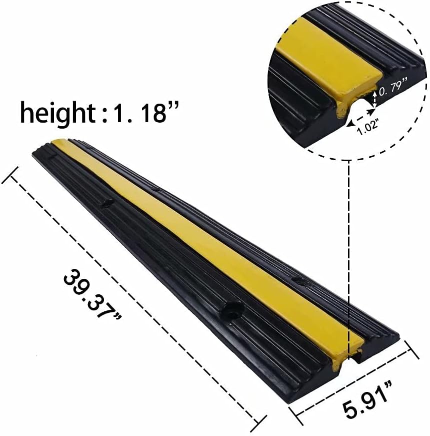 Rubber Cable Ramp Cord Cover Cable Protector Ramps Wire Hose Protective 1 Channel 22000Lbs Load Capacity Traffic Speed Bump for Asphalt Concrete Gravel Driveway Indoor Outdoor, 3 Pack