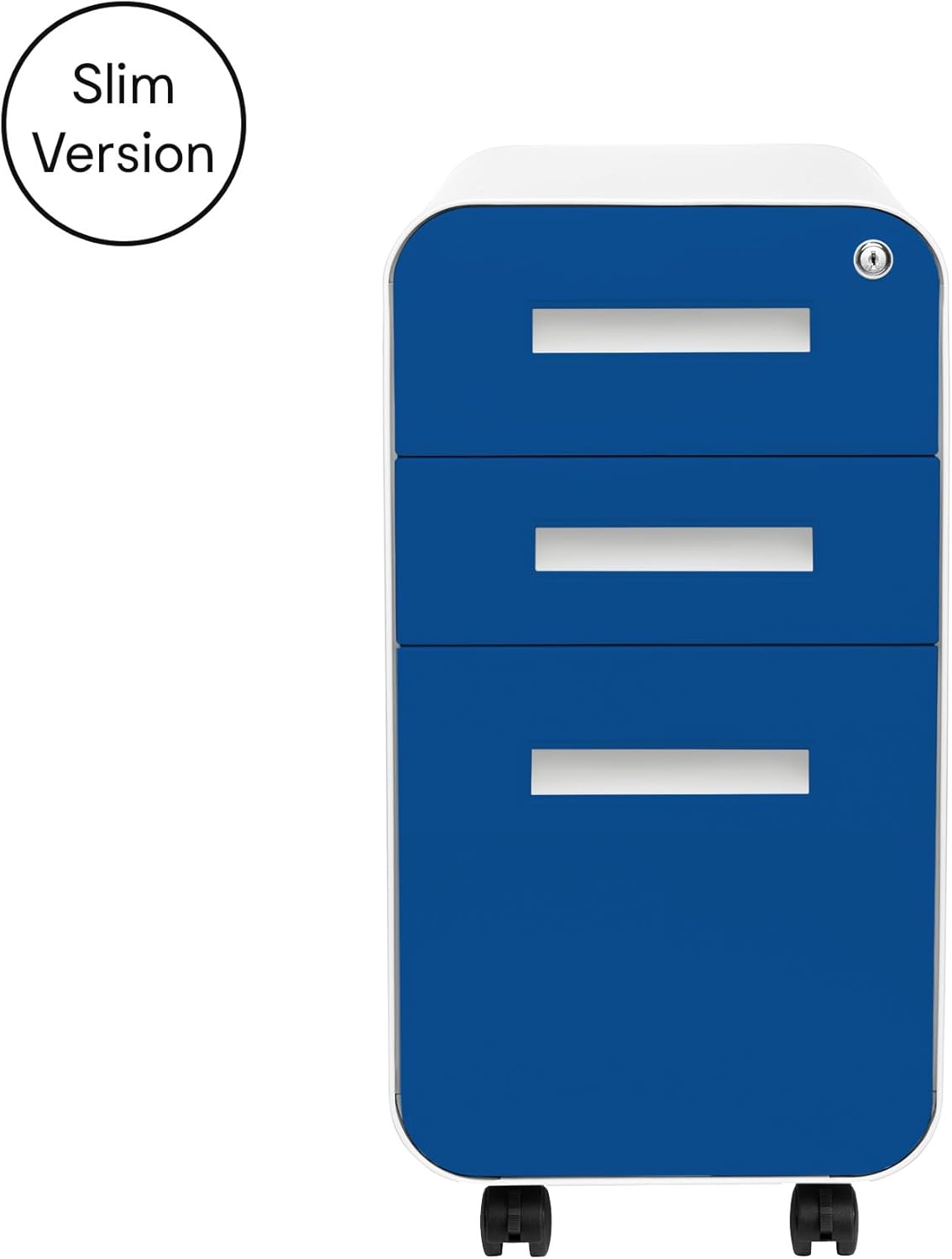 Laura Davidson Furniture Stockpile Slim 3-Drawer Mobile File Cabinet with Lock - Under Desk Metal Filing Cabinet, Legal/Letter File Folders, Wheels and Stationary Feet, Pre-Assembled, Blue Faceplate