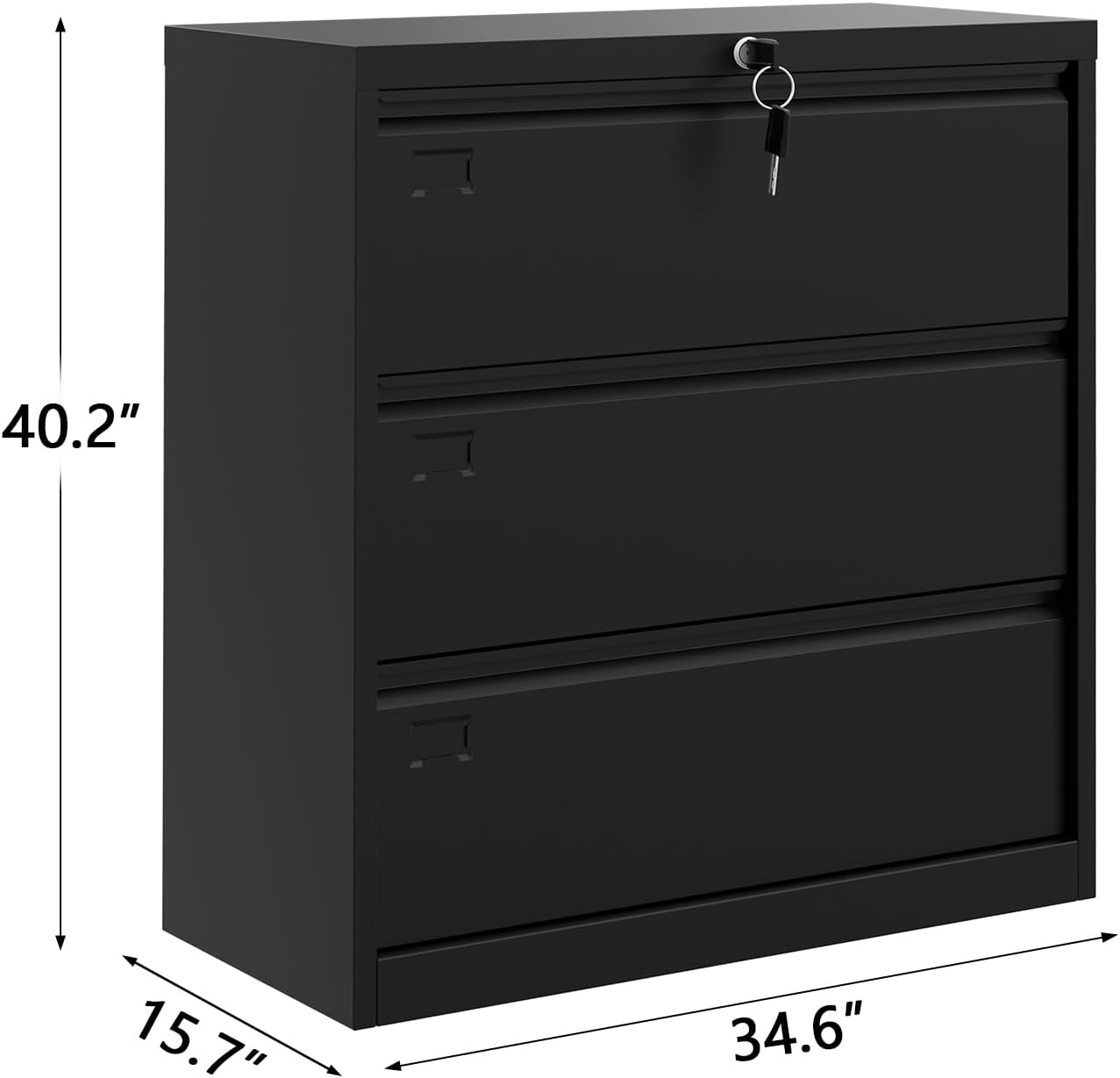 3 Drawer Lateral File Cabinet, Metal Filing Cabinet with Lock & Keys, Fit Letter/Legal/A4 Size Documents, Easy to Assemble for Home Office & Workspaces, Black