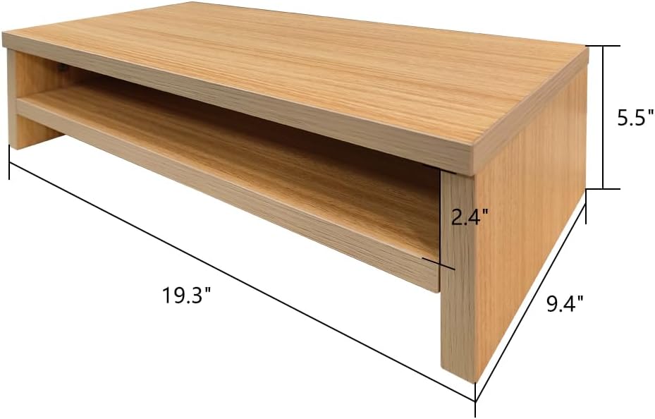 JZD Sturdy Computer Stand with Storage Shelves,Wood Monitor Stand for Desk