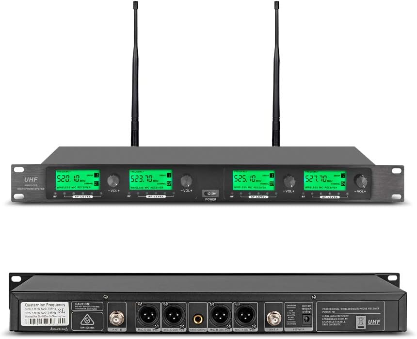 WENWEN Wireless Microphone System UHF 4 Channel 2 Handheld Mic 2 Headset 2 Lavalier Bodypack 2 Lapel Mic Pro Karaoke System Speaking Conference Wedding Party