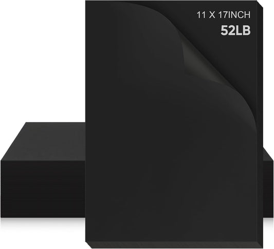 100 Pcs Printer Paper 11 x 17 Inch Copy Paper 52 lb Glossy Paper Heavy Weight Cardstock Tabloid Paper Heavy Card Stock for Presentation Laser Back to School Office Supplies (Black)