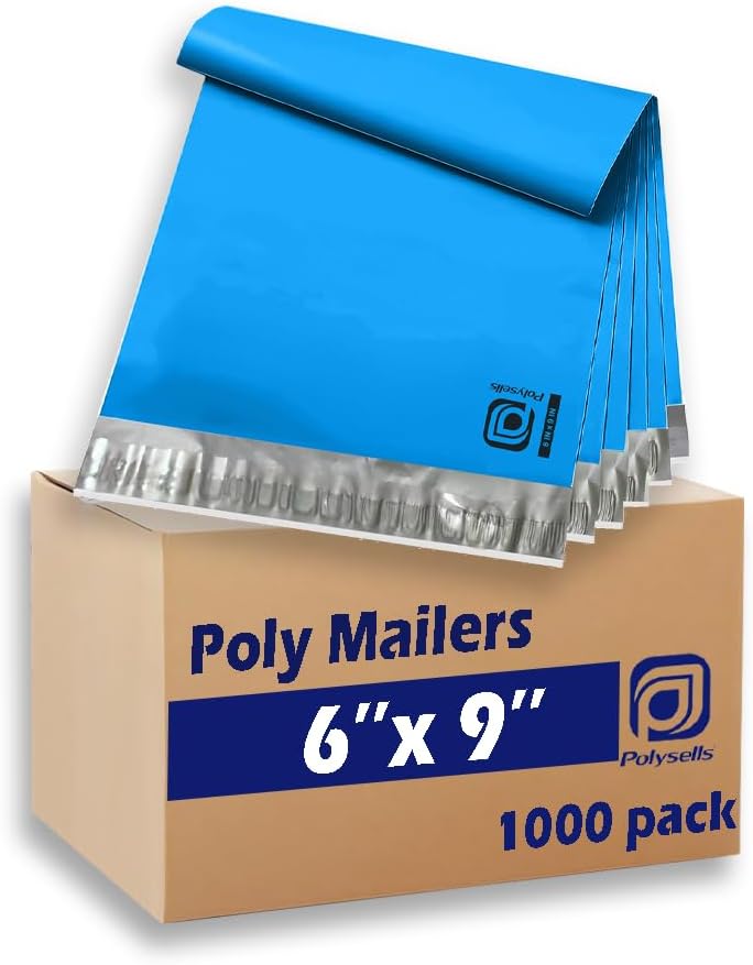 POLYSELLS 1000 pcs 6x9 Inches Blue Poly Mailers Shipping Envelopes, Strong Adhesive Sealing, Waterproof, and Tear-resistant Postal Mailing Bags for Clothing, Books, and Accessories