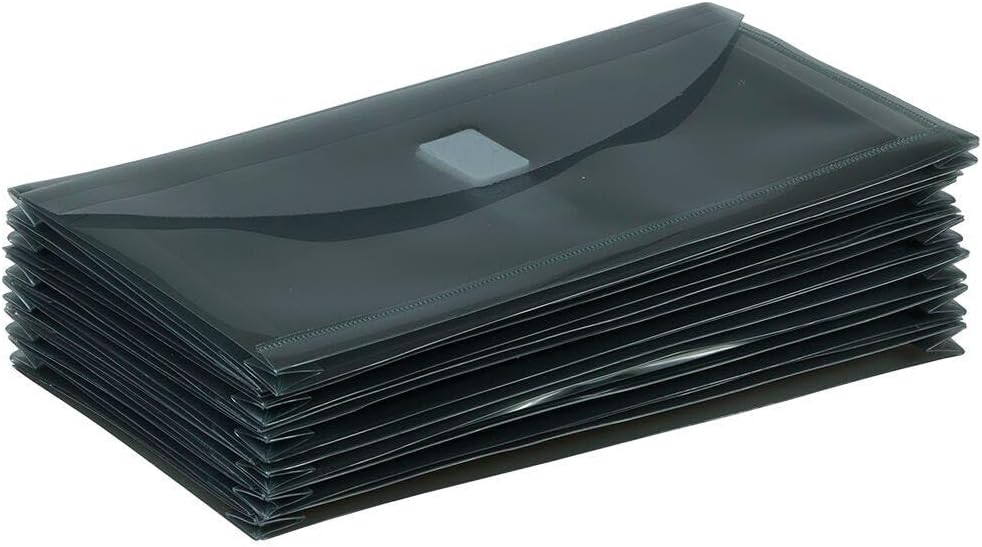 JAM PAPER Plastic Expansion Envelopes with Hook & Loop Closure - #10 Booklet Wallet - 5 1/4 x 10 with 1 Inch Expansion - Smoke Grey - 3/Pack