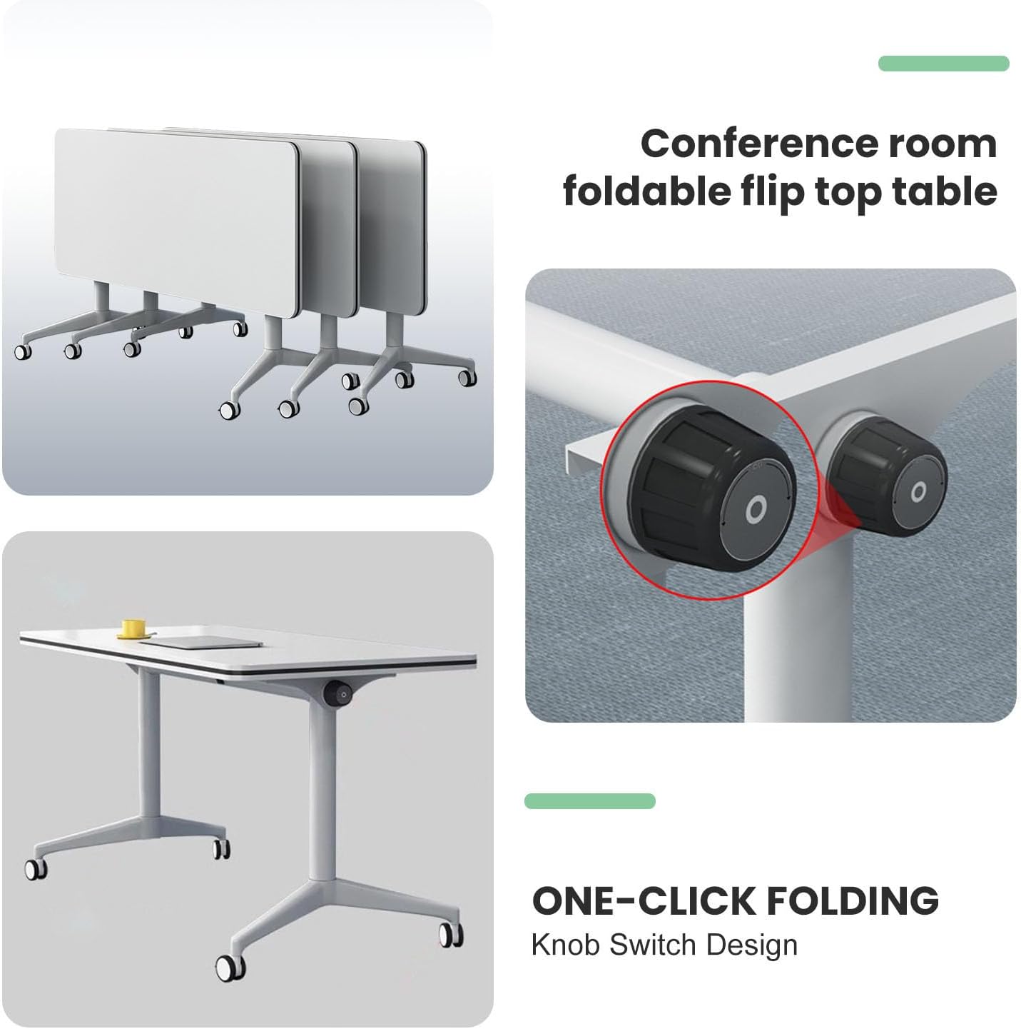 Conference Room Tables,Folding Conference Table Rolling Meeting Modern Training Tables with Flip Top,Mobile Conference Table with Locking Wheels,for Meeting Room Office Classroom(2pack 70.8in)
