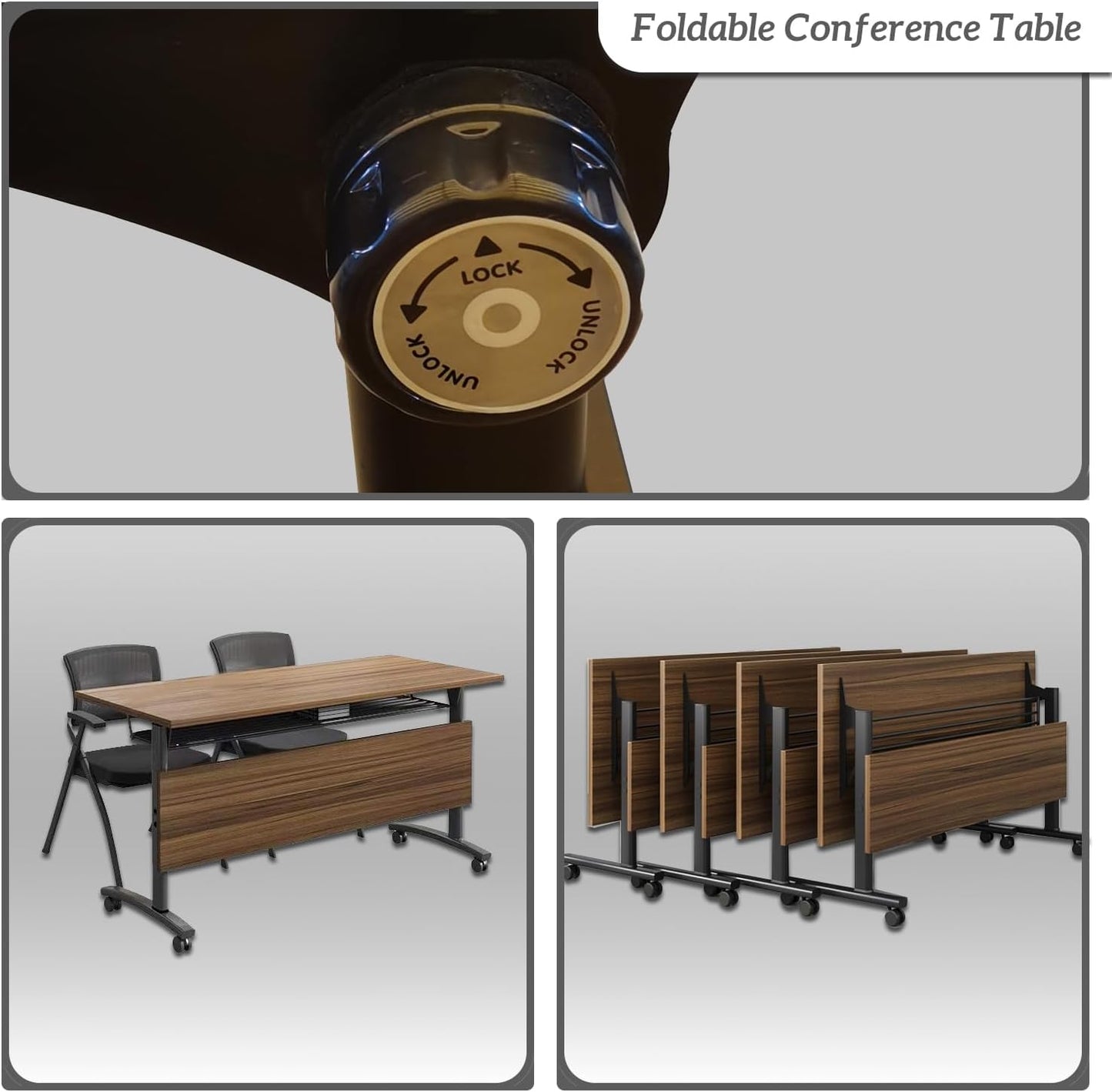 Folding Conference Table,Mobile Conference Room Tables Rolling Meeting Table with Caster Wheels,Flip Top Mobile Training Table,Foldable Rectangle Seminar Tables for Office,Classr (4pack, 47.2in)