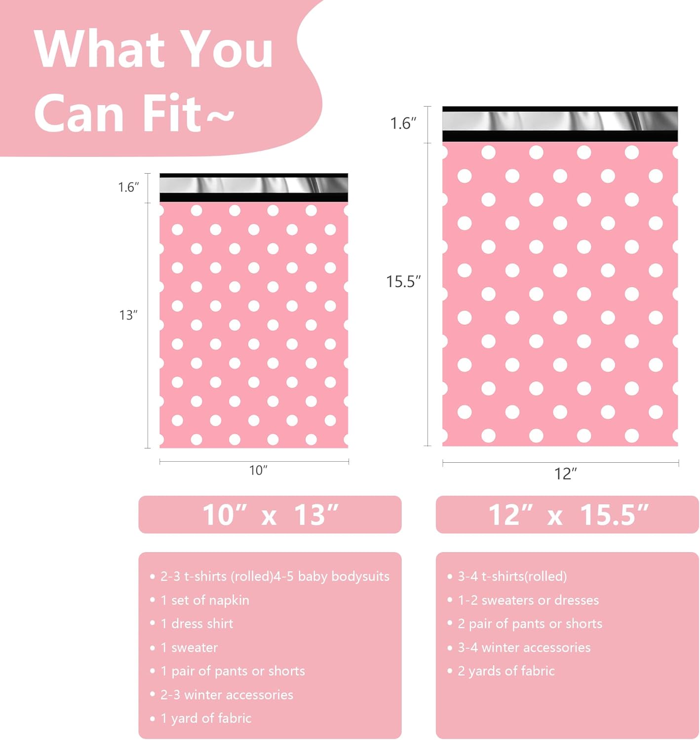 Thank You Poly Mailers 12x15.5 Inch 50 Pcs - Pink Dots printed Shipping Bags, 2.4mil Thickness, Waterproof and Tear Resistant Mailing Envelopes, Self-Sealing Packaging Bags for Small Business