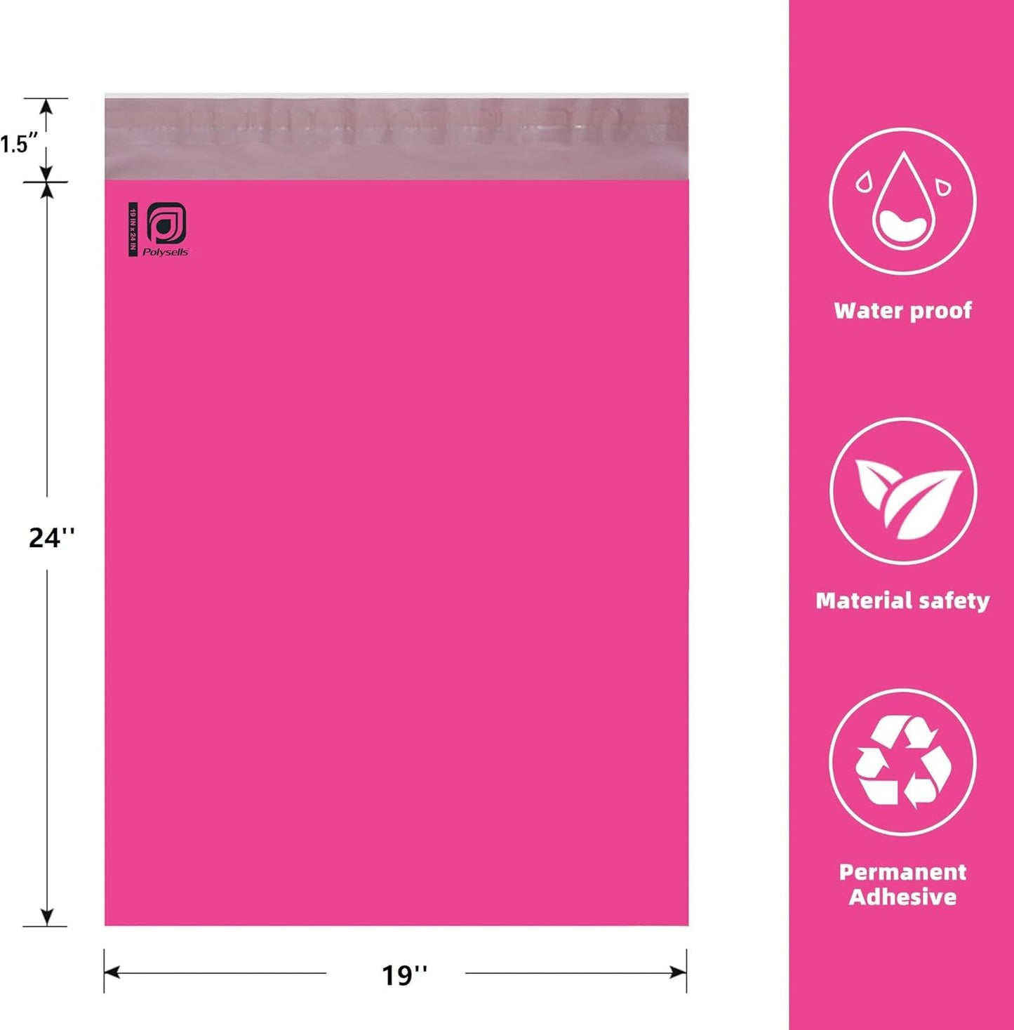 POLYSELLS 100 pcs 19x24 Inches Pink Poly Mailers Shipping Envelopes, Strong Adhesive Sealing, Waterproof, and Tear-resistant Postal Mailing Bags for Clothing, Books, and Accessories