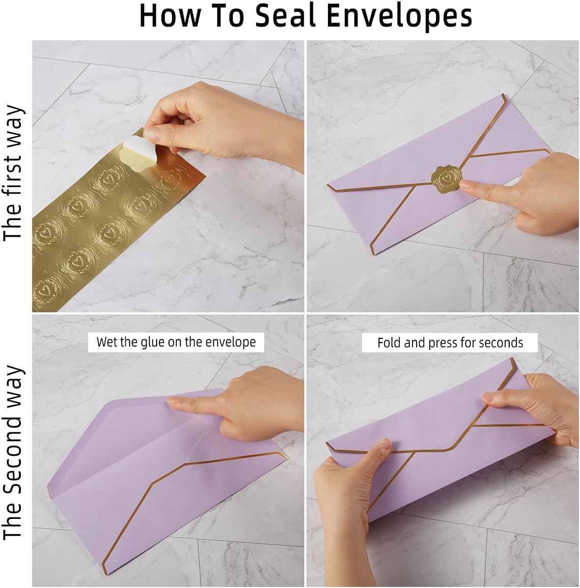 30 Pack Thick #10 Business Envelopes with Gold Border, 4 1/8 x 9 1/2 Thick Paper Standard Envelopes with Stickers for Office, Checks, Letter Mailing, Invoices (Light Purple)