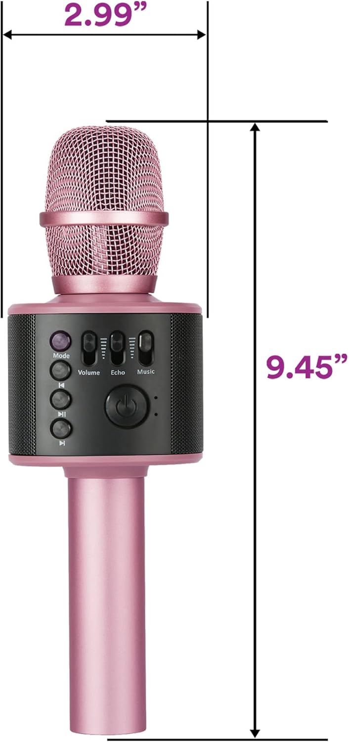 Core Innovations Wireless Bluetooth Karaoke Microphone with Built-in Speakers + HD Recording, Portable Handheld Mic | Rose Gold