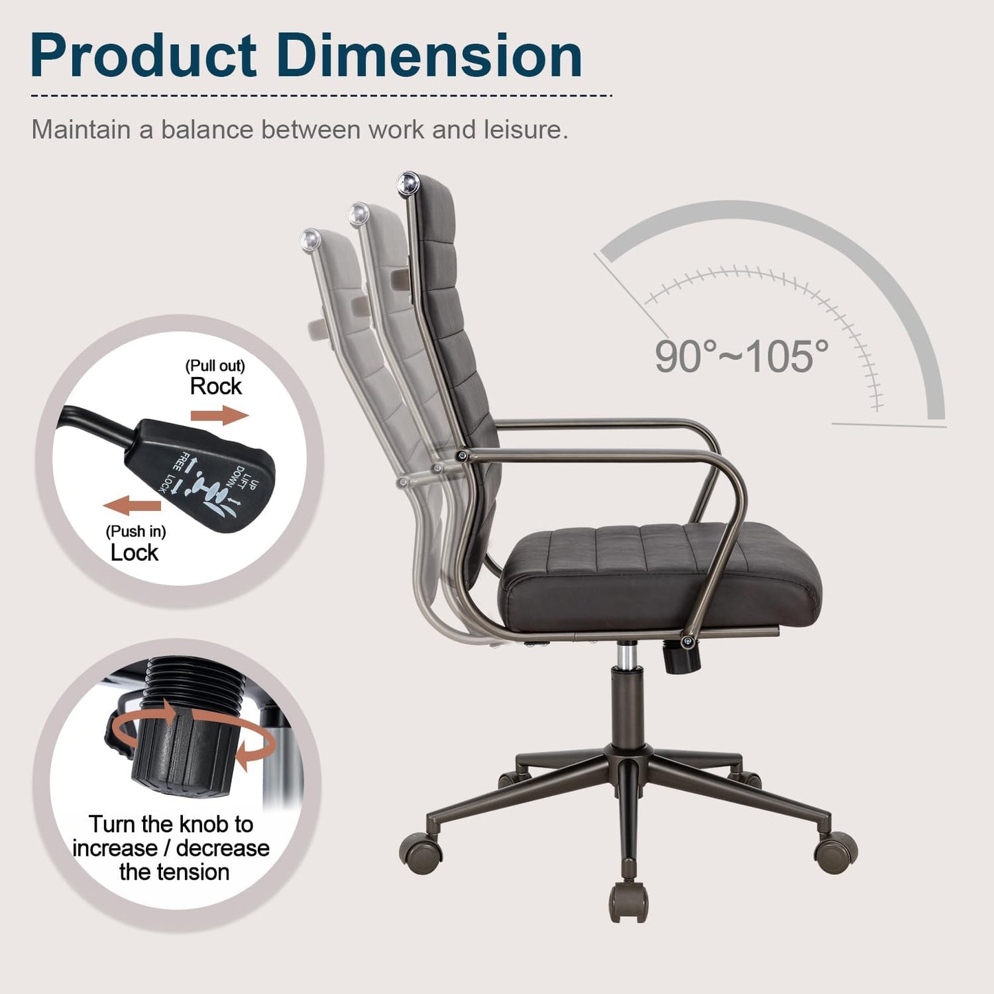 Okeysen Office Desk Chair Conference Room Chairs Modern Ergonomic Executive Swivel Chair Adjustable Height PU Leather Home Desk Chair with Armrests Comfy Computer Task Chairs with Wheels (Retro Black)