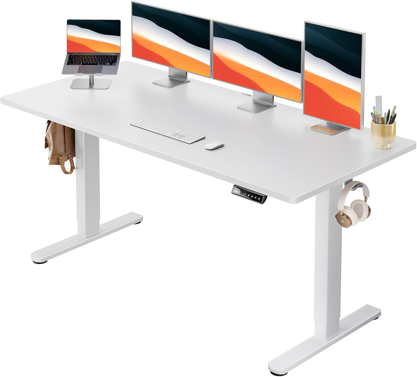 HUANUO Electric Standing Desk, 60" x 24" Whole Piece Desktop, Adjustable Height Computer Desks, 4 Height Memory Settings, Sit Stand Up Desk for Home Office, Light Vintage