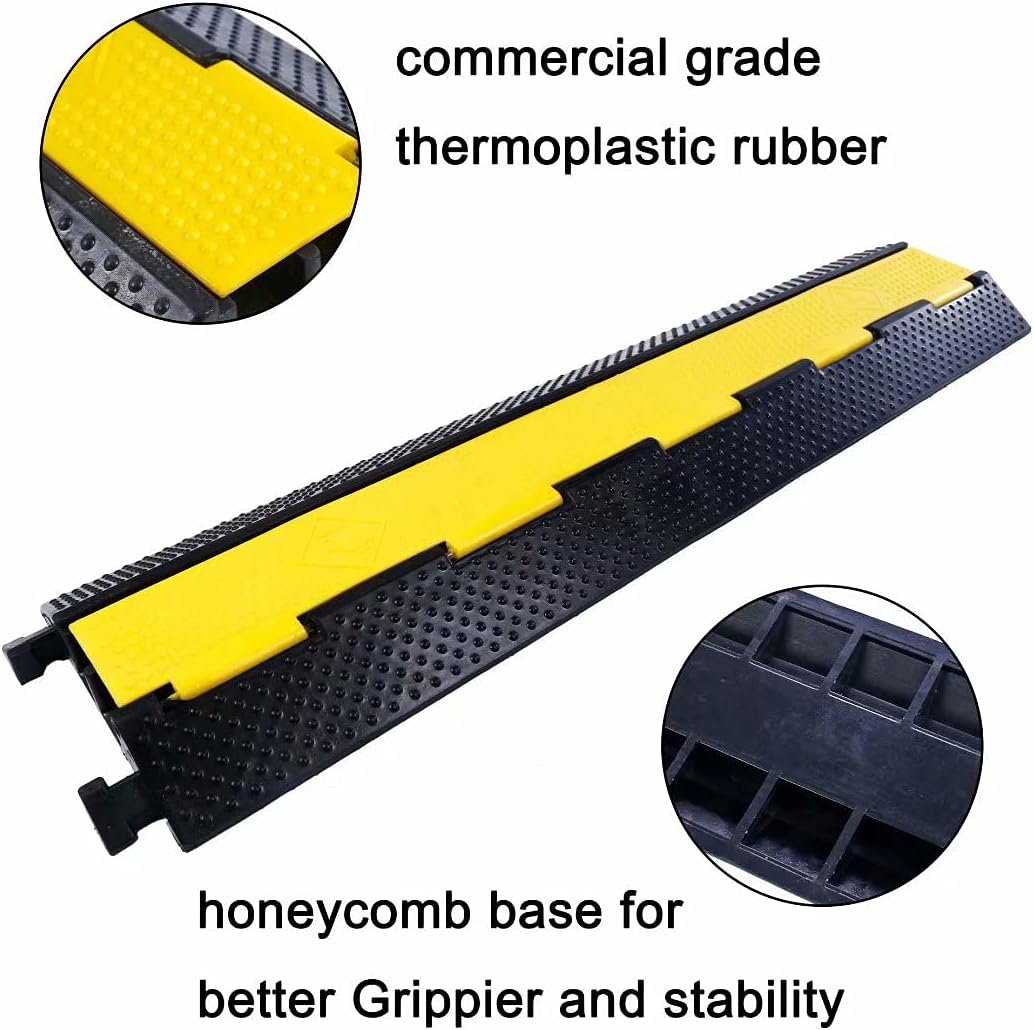 Rubber Cable Ramp Cord Cover Cable Protector Ramps Wire Hose Protective 2 Channel 22000Lbs Load Capacity Traffic Speed Bump for Asphalt Concrete Gravel Driveway Indoor Outdoor, 1 Pack