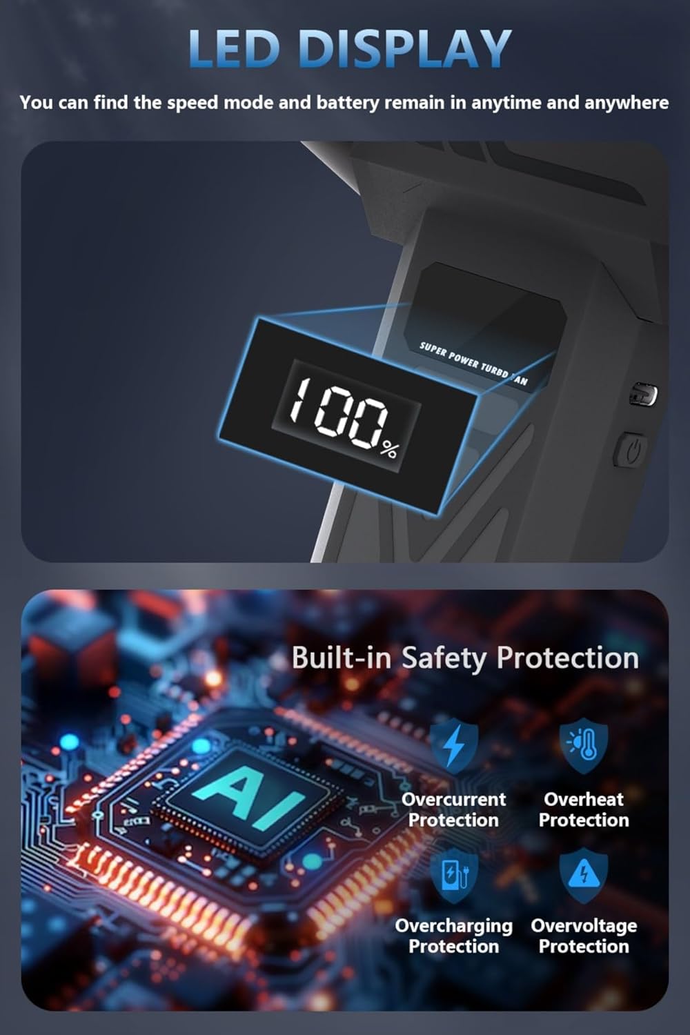 Mini Compressed Air Computer Duster 110000RPM, Cordless Electric Air Blower Rechargeable with LED Light, Case and Digital Display, for PC Keyboard Car Snow Removal & Outdoor, Air Bed, Black