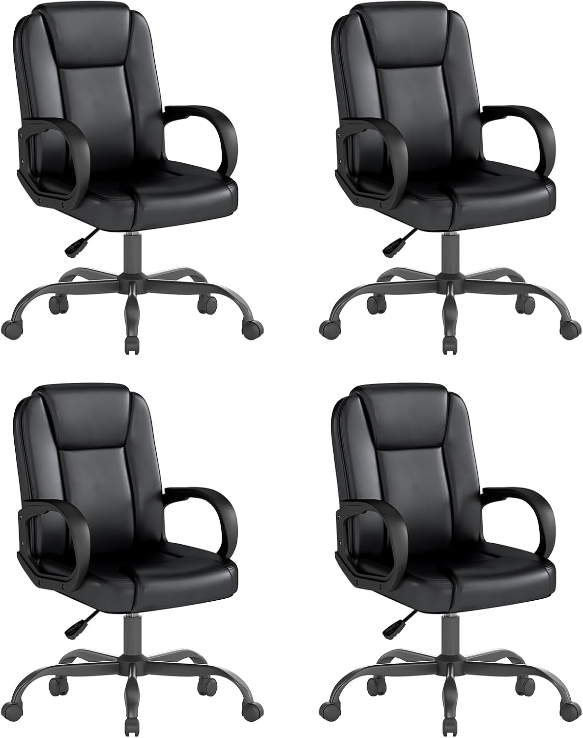 ZZH Executive Office Chair, Leather Desk Computer Chair with Armrests, Mid-Back Swivel Adjustable for Home Office, 4PC, Black