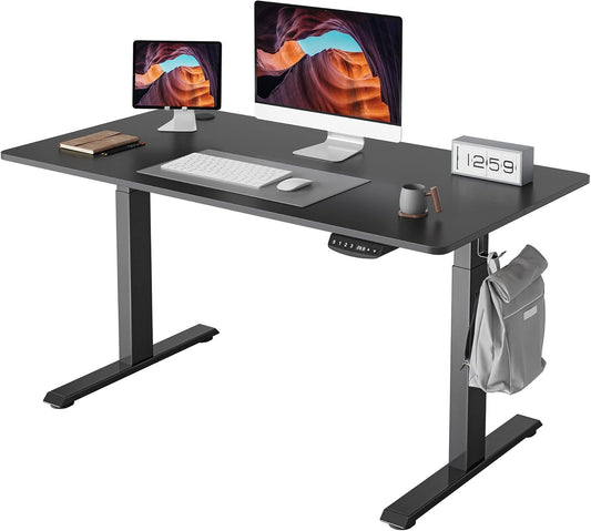 FEZIBO One-Piece Standing Desk Adjustable Height Stand up Home Office Desk, 48x24 Inch Electric Standing Computer Desk, with 4 Memory Presets, Fixable casters, Black