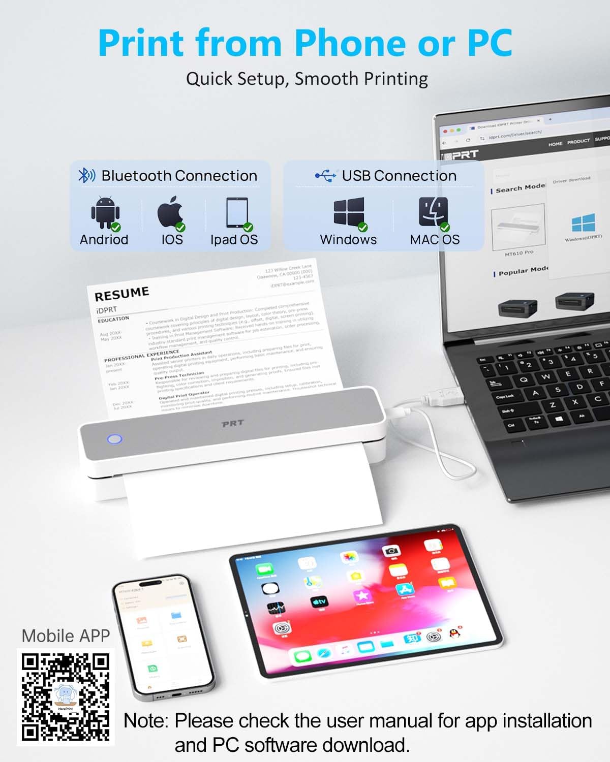 Inkless Portable Printer for Travel, Wireless Thermal Printer Support 8.5 x 11 Inch US Letter A4 B5, Bluetooth Mobile Printers with iOS, Android, Laptop for Home Use, Car, Office, School, Grey