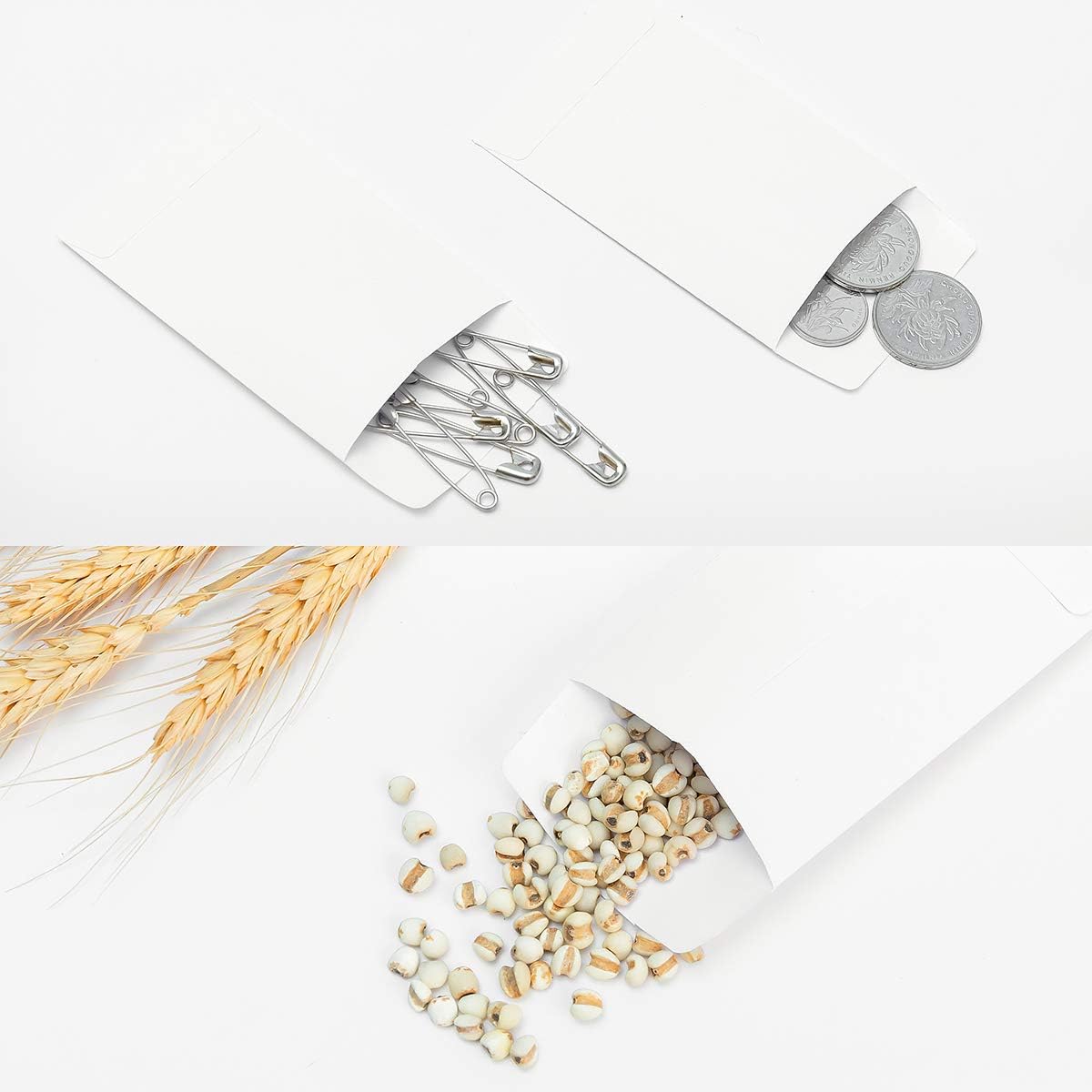 100 Pack White Small Coin Envelopes Self-Adhesive Kraft Paper Seed Envelopes Mini Parts Small Items Stamps Storage Packets Envelopes for Garden, Office or Wedding Gift (2.25"×3.5")