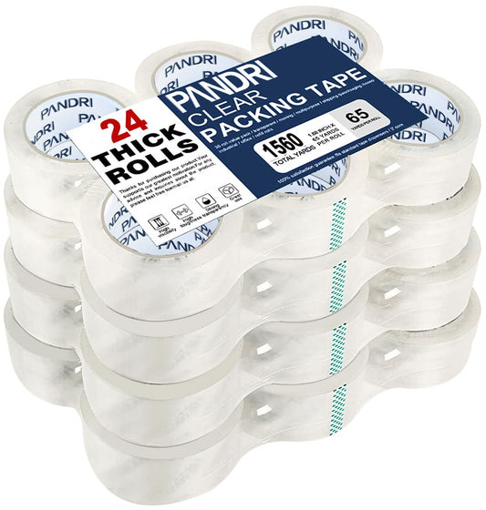 PANDRI Clear Packing Tape, 24 Rolls Heavy Duty Packaging Tape for Shipping Packaging Moving Sealing, 1.88 inches Wide, 65 Yards Per Roll, Total 1560 Yards