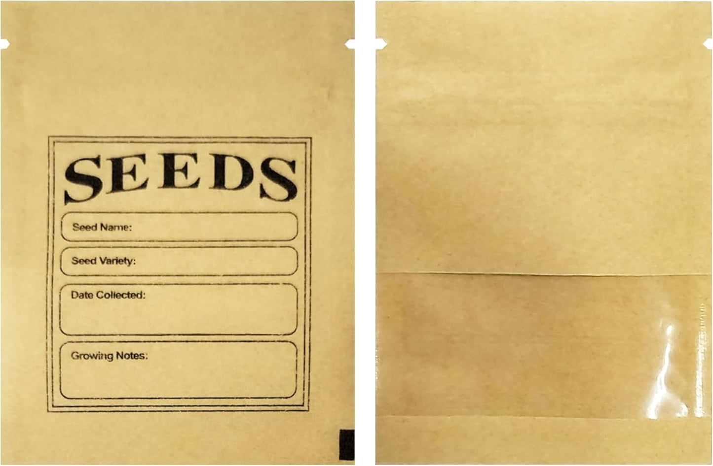 500 Pack Clear Window Small Resealable Seeds Packets Coin Envelopes 2.75x3.74 inch Brown Kraft Paper Sample Bag with Preprinted Seed Collecting Template for Seed Storage Organizer