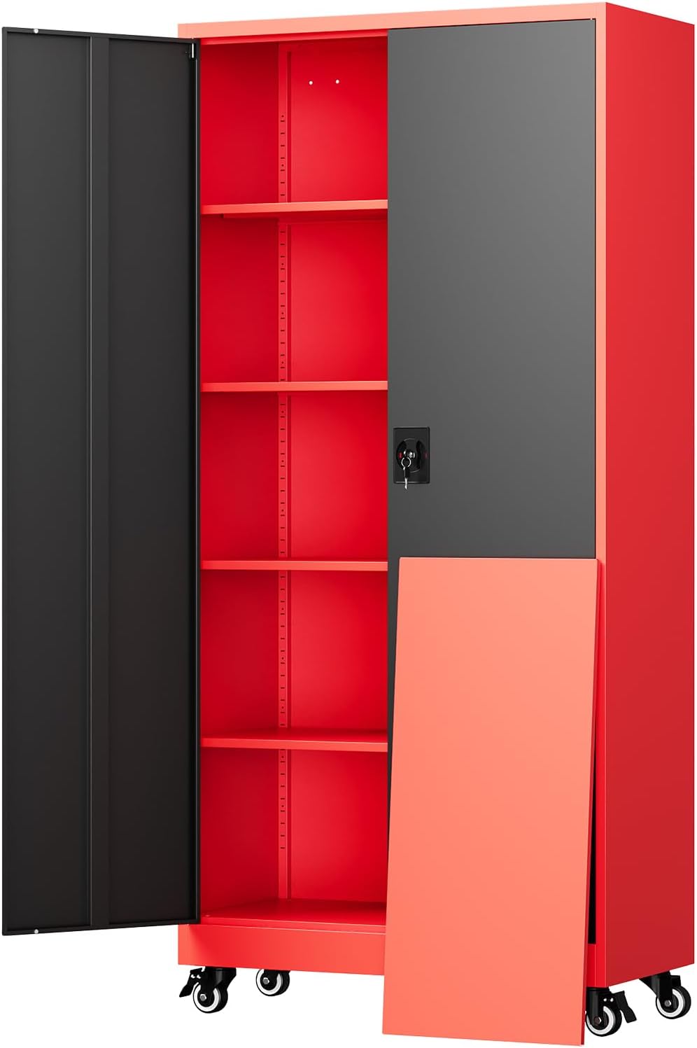 Yizosh Metal Garage Storage Cabinet with Locking Doors and Adjustable Shelves,- 75" Rolling Steel Tool Cabinet for Home Office,Garage,Warehouse