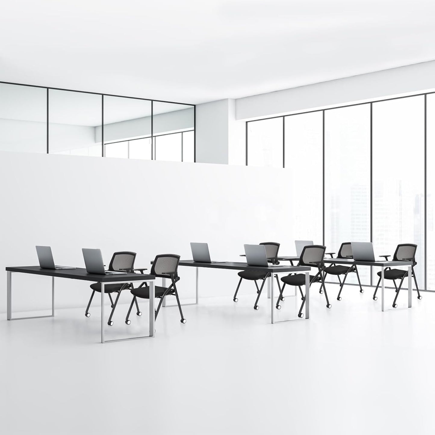 50 Pack Conference Room Chairs with Wheels and Sliding Armrest,Foldable Nesting Chair for Office School Church Waiting Room Black