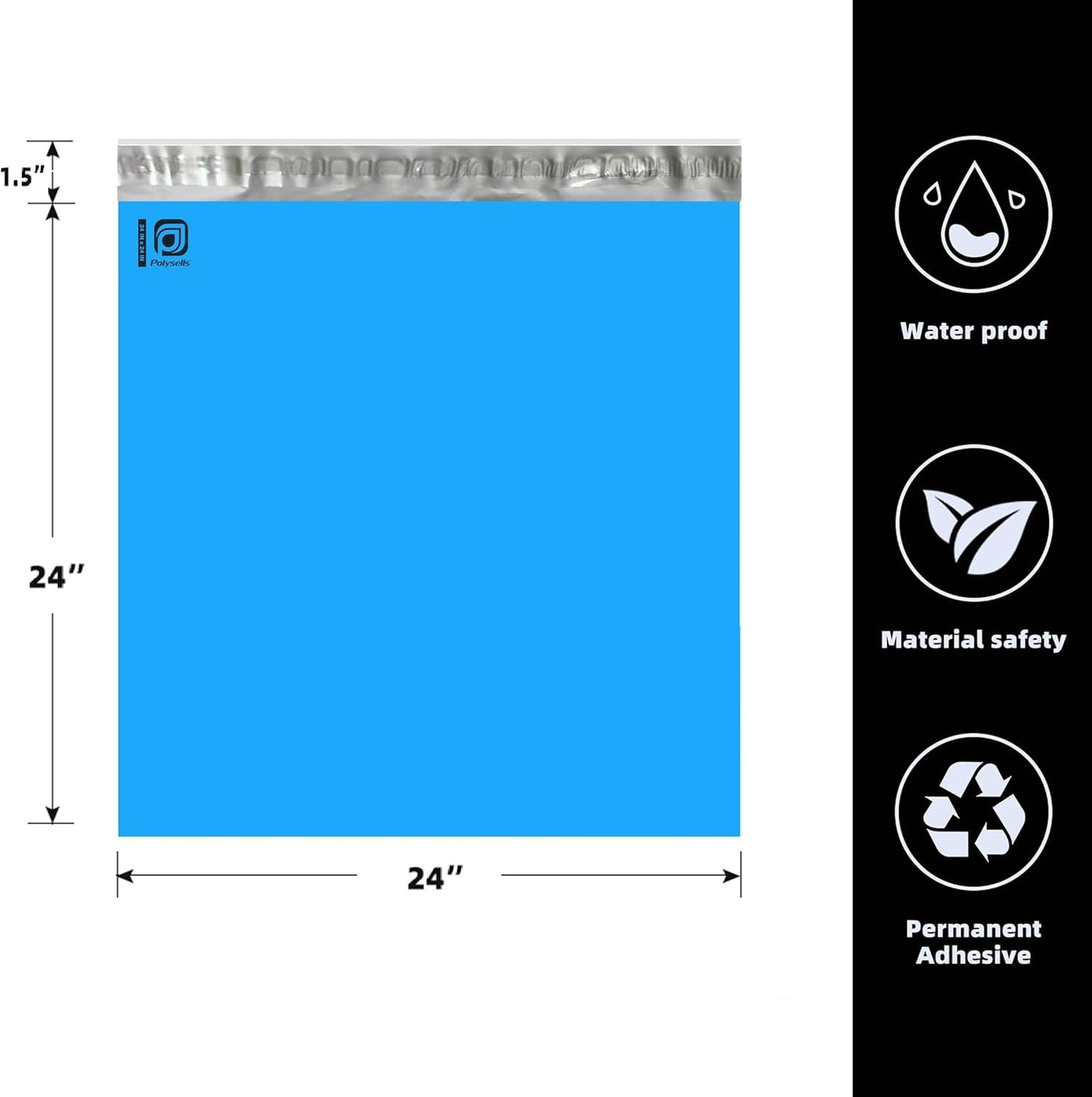 POLYSELLS 50 pcs 24x24 Inches Blue Poly Mailers Shipping Envelopes, Strong Adhesive Sealing, Waterproof, and Tear-resistant Postal Mailing Bags for Clothing, Books, and Accessories