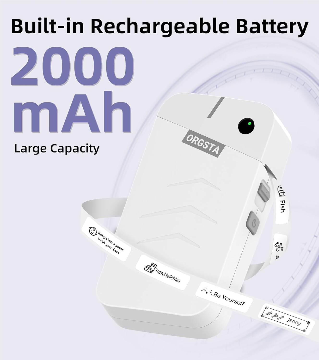 ORGSTA Label Maker Machine with Tape Bluetooth Portable Thermal Labelling Printer for School Home Office Organization, Wireless Mini Labeler S001 Label Machine with Label Sticker Maker, White