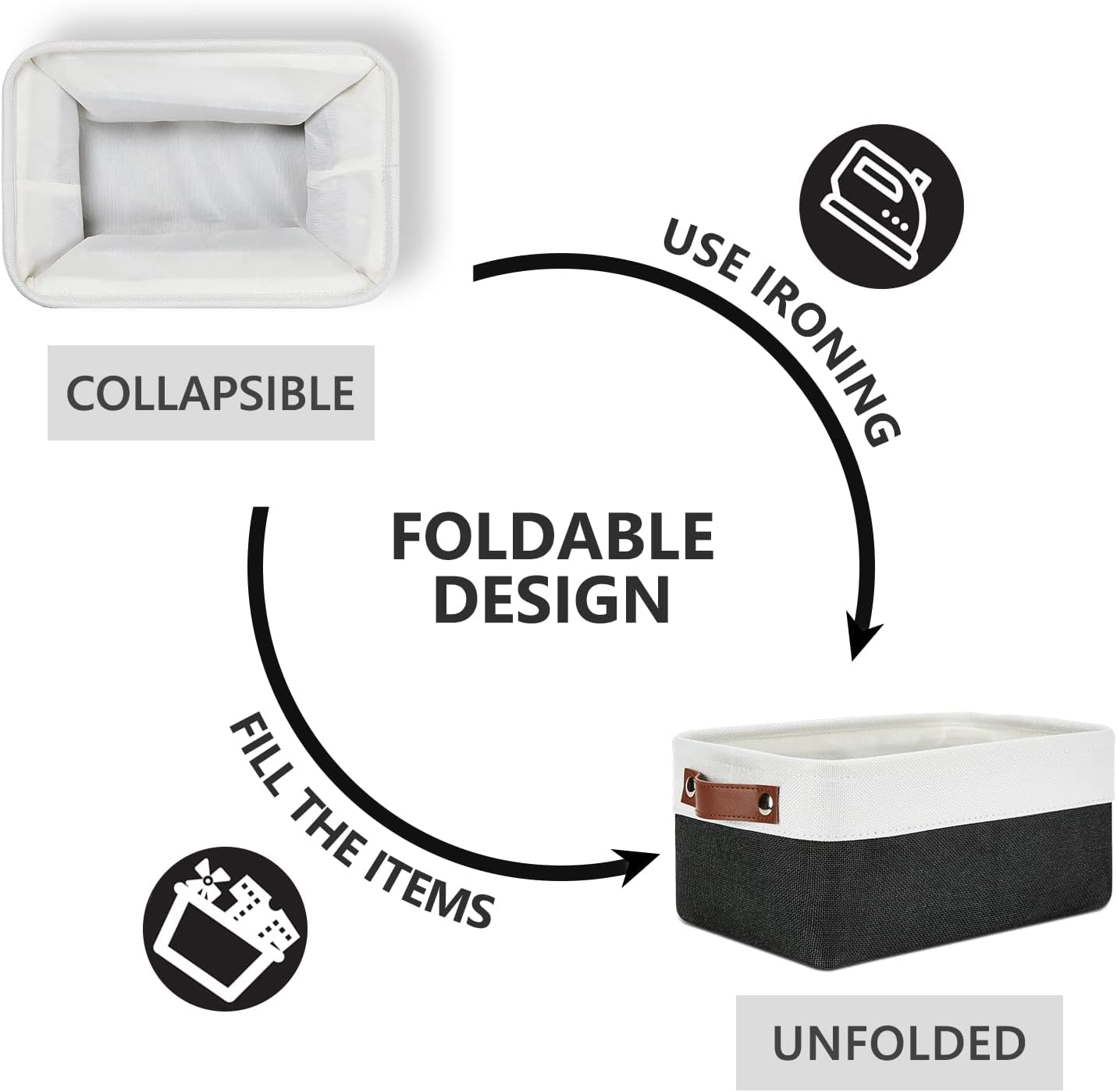 DULLEMELO Small Storage Baskets 6 Pack, Fabric Collapsible Gift Storage Baskets for Shelves, Closets, Nursery, Home, Office Organizing,Small Canvas Linen Rectangular Storage Bins (White&Black)