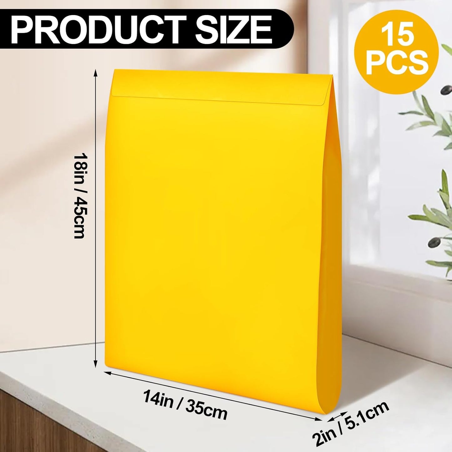 15 Pcs 14 x 18 x 2 Inch Large Expandable Catalog Envelopes Manilla Kraft Peel and Seal Envelopes Light Large Mailing for Office Home Documents Magazines Photos Storage Organizing