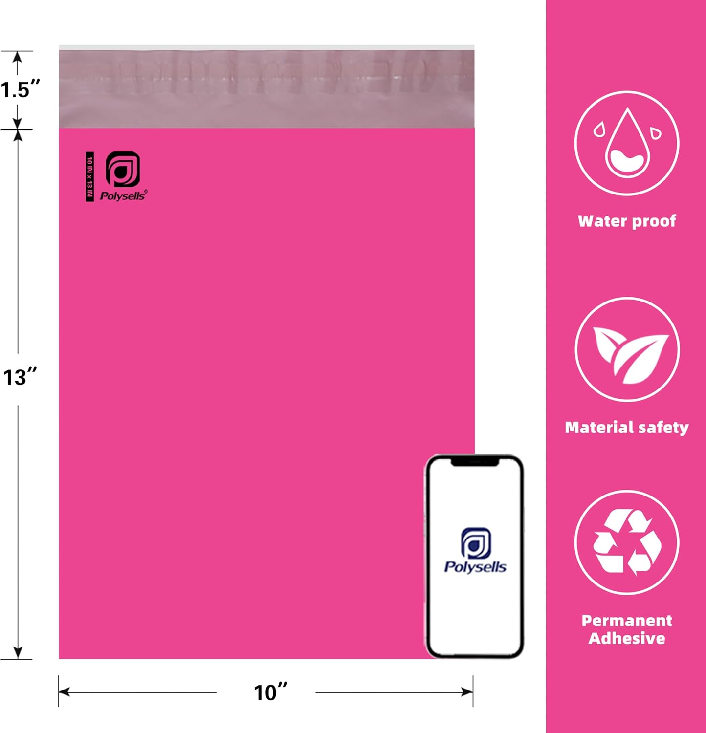 POLYSELLS 2000 pcs 10x13 Inches Pink Poly Mailers Shipping Envelopes, Strong Adhesive Sealing, Waterproof, and Tear-resistant Postal Mailing Bags for Clothing, Books, and Accessories