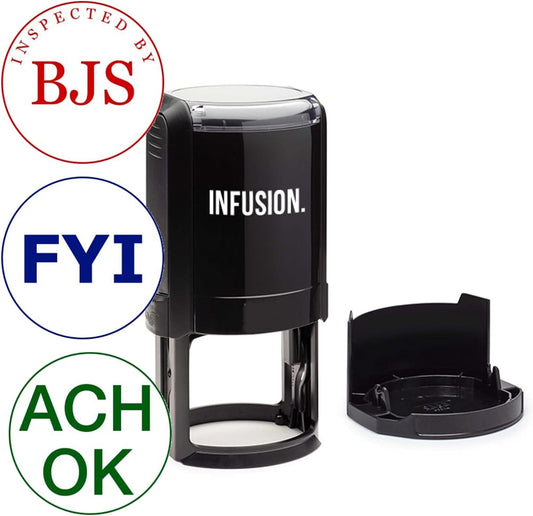 Infusion Custom Text Round Self-Inking Rubber Stamp (1-5/8" Diameter) - Up to 3 Lines of Text and Border