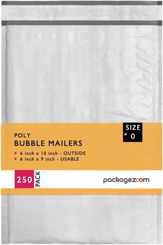 6x10" Poly Bubble Mailer Self Seal Bubble Shipping Envelopes 2.5 Mil 250 Pack