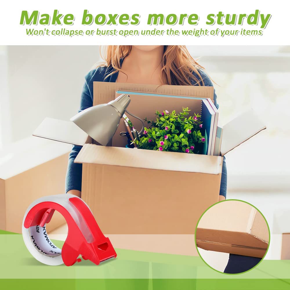 KAMOTA Packing Tape, 18 Rolls Heavy Duty Clear Packaging Tape for Shipping Packaging Moving Sealing, 1.88 inches Wide, 65 Yards Per Roll, Total 1170 Yards with 3 Dispensers