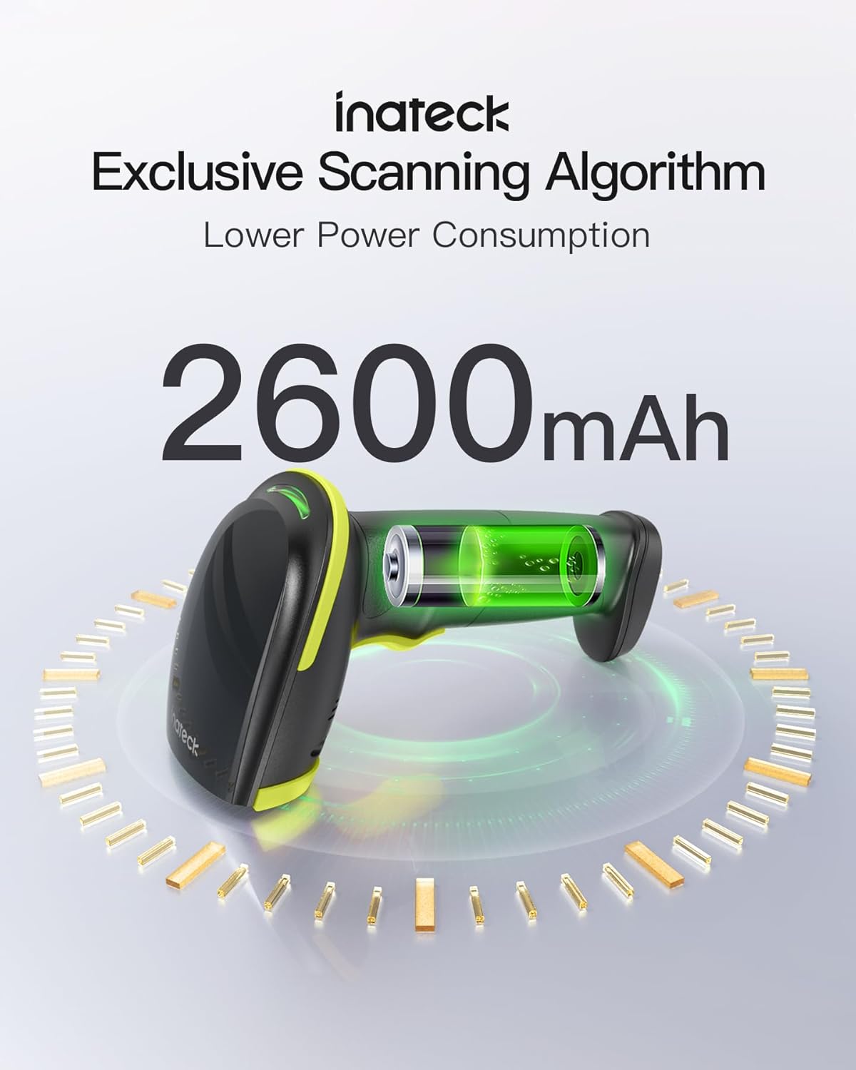 Inateck 2D Barcode Scanner with Intelligent Stand, Wireless QR Code Scanner, Handheld Scanner with APP and SDK, 2D Imager with 2600mAh Battery, BCST-35 Green