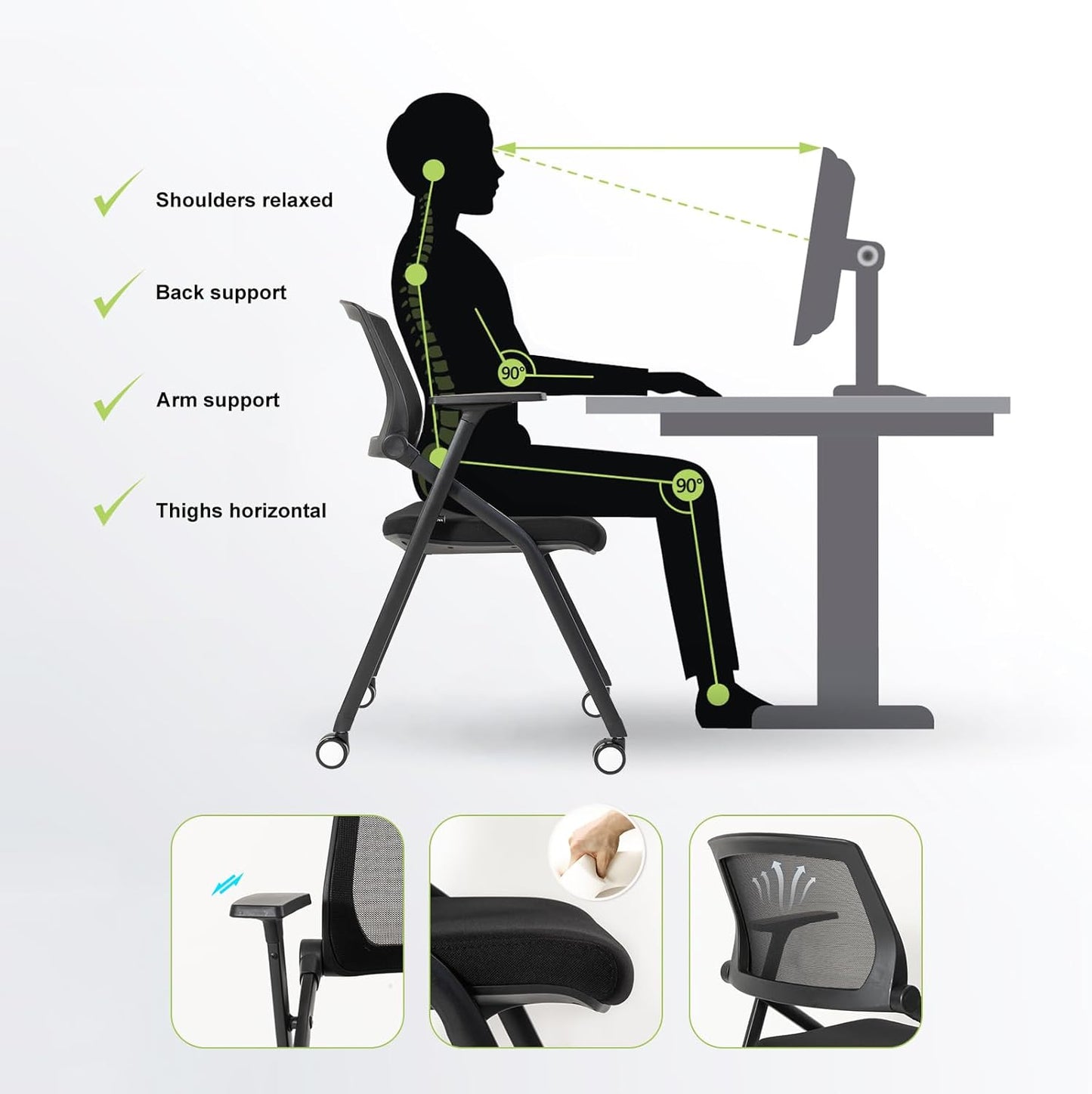 50 Pack Conference Room Chairs with Wheels and Sliding Armrest,Foldable Nesting Chair for Office School Church Waiting Room Black