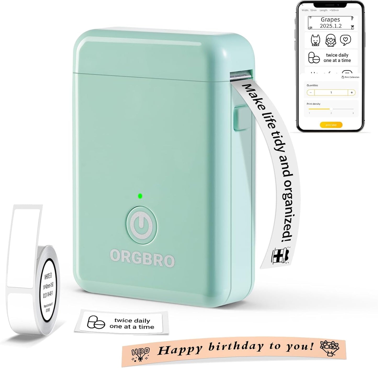 ORGBRO Label Maker Machine with Tape, X1 Portable Bluetooth Mini Label Printer, Support Pre-Cut & Continuous Label, Wireless Small Label Makers with Versatile App for School Home Office Organization