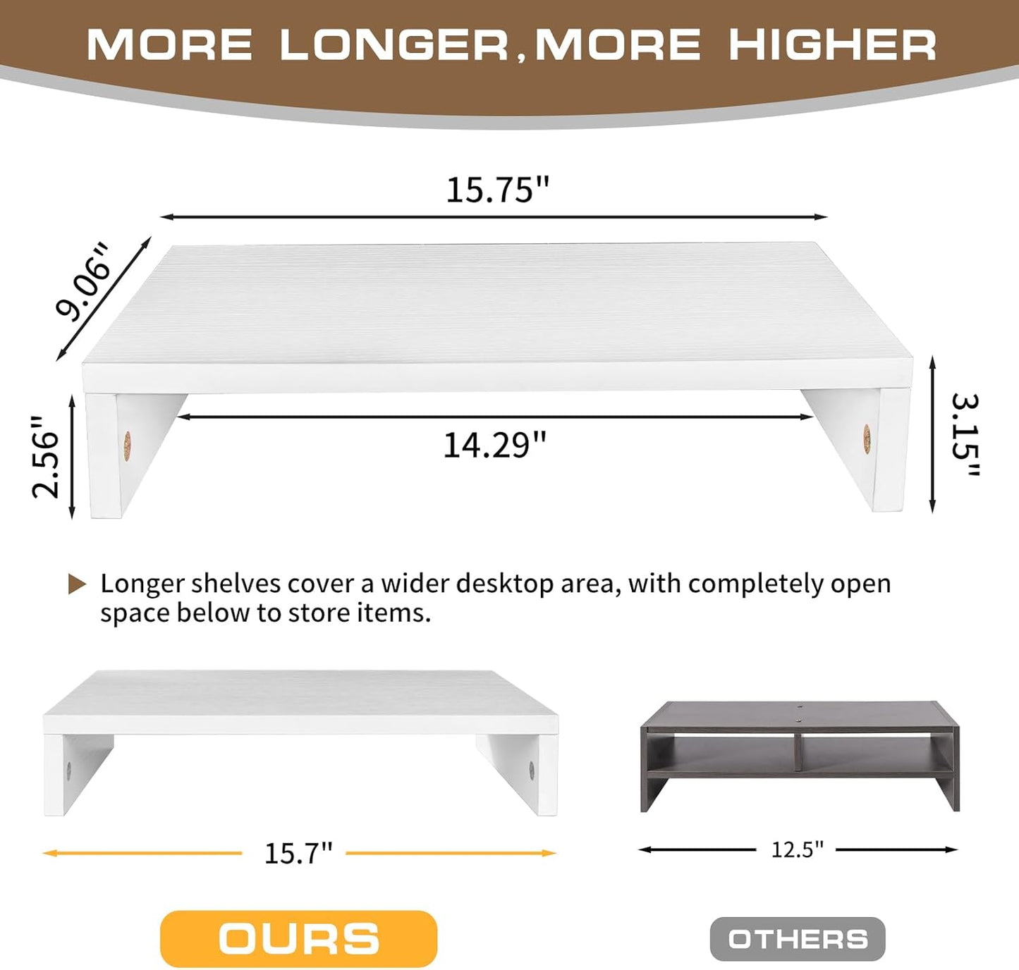 Monitor Stand Riser, Computer Stand, Desk Organizers and Accessories, Laptop Shelf Computer Monitor Riser with Storage for TV Screen PC Printer (White-15.75inch)
