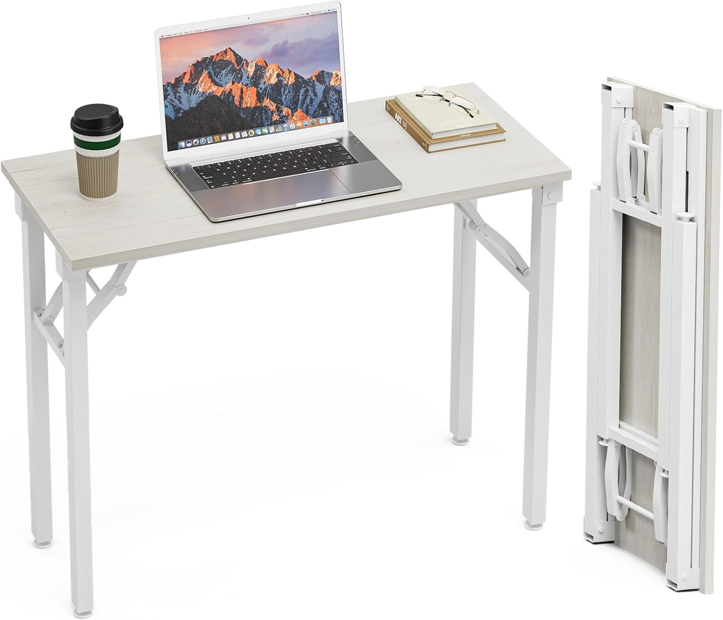 TEMI Small Computer Desk Folding Table - 35.8" Foldable Office Desk, No Assembly, Perfect for Small Spaces in Bedroom, Dorm, or Apartment, Portable Mini Desk or Study Table Compact Design, White Ash
