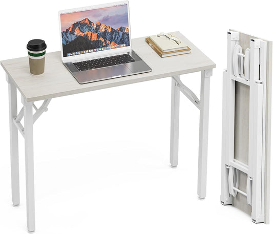 TEMI Small Computer Desk Folding Table - 35.8" Foldable Office Desk, No Assembly, Perfect for Small Spaces in Bedroom, Dorm, or Apartment, Portable Mini Desk or Study Table Compact Design, White Ash