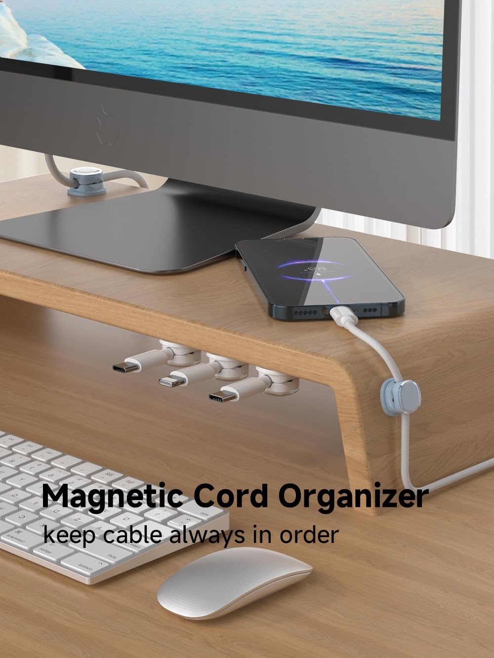 Magnetic Cable Clips, Adjustable Cord Holder Management, Adhesive Wire Keeper Organizer for Home Office Desk Phone PC Car Wall Desktop Nightstand Appliance (9-PCS White & Blue)