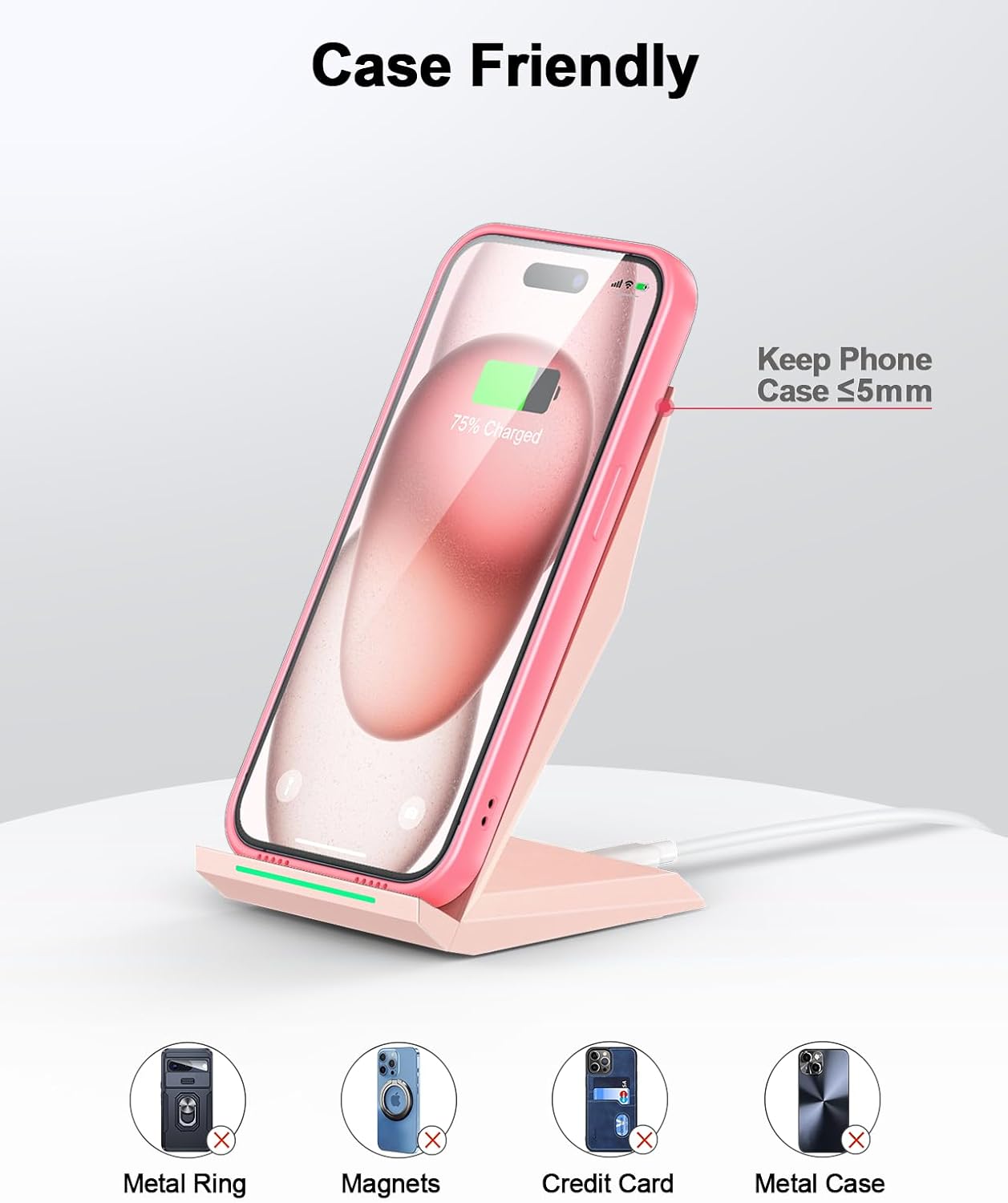 NANAMI Wireless Charger - Qi Certified Wireless Charging Stand Compatible iPhone 17/17 Air/16/15/14/13/12/11 Pro, 10W for Samsung Galaxy S25/S24/S23/S22/S21/S20/Note 20 Ultra and Qi-Enabled Phone