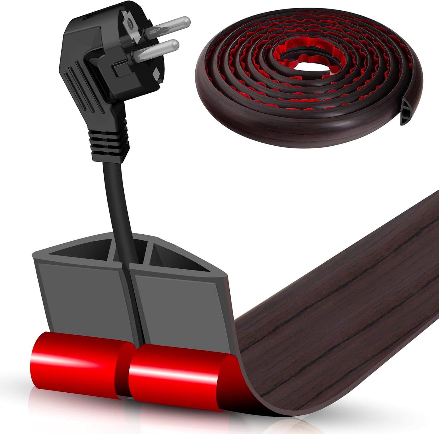 Floor Cord Cover Self Adhesive Cord Hider,10FT Cable Management, Extension Strip Protector for Wires, Prevent Cable Trips for Offices, Gyms, Exhibitions Cavity:0.39"(W) x 0.27"(H) Black Wood